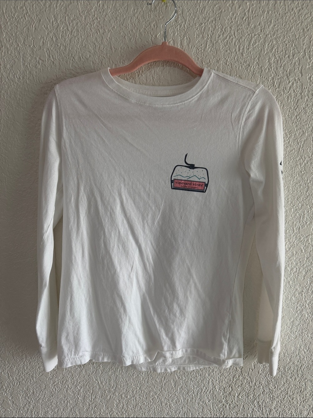 Vineyard Vines White Long Sleeve Tee with Pink Logo